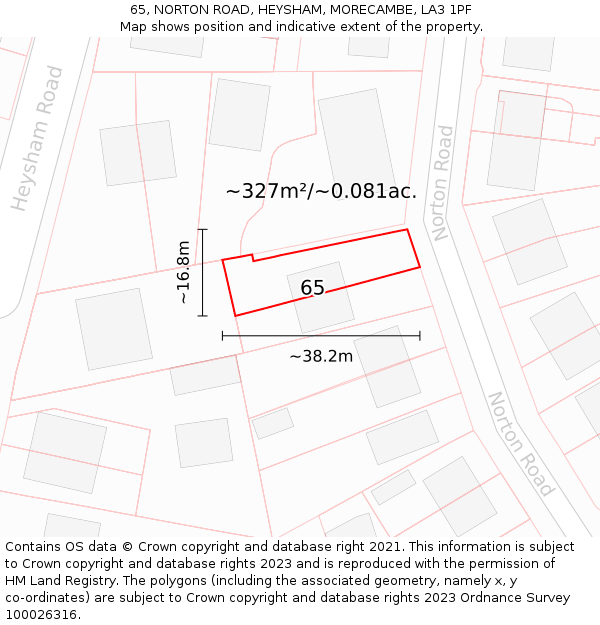 65, NORTON ROAD, HEYSHAM, MORECAMBE, LA3 1PF: Plot and title map