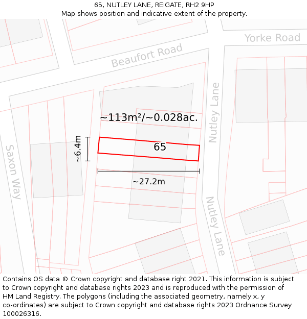 65, NUTLEY LANE, REIGATE, RH2 9HP: Plot and title map