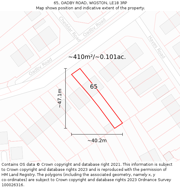 65, OADBY ROAD, WIGSTON, LE18 3RP: Plot and title map
