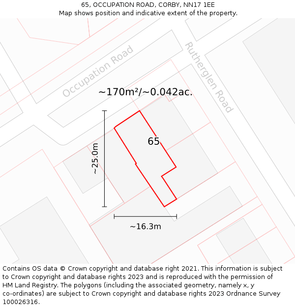65, OCCUPATION ROAD, CORBY, NN17 1EE: Plot and title map