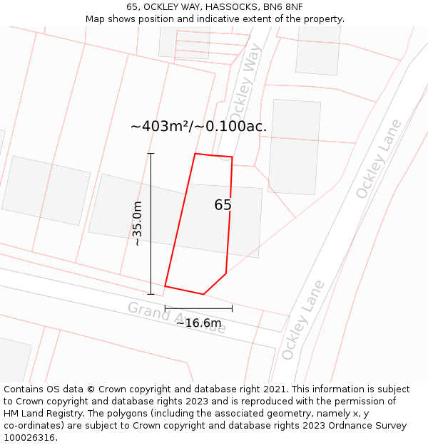 65, OCKLEY WAY, HASSOCKS, BN6 8NF: Plot and title map