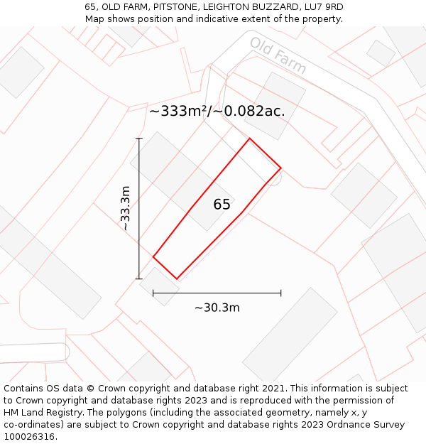 65, OLD FARM, PITSTONE, LEIGHTON BUZZARD, LU7 9RD: Plot and title map