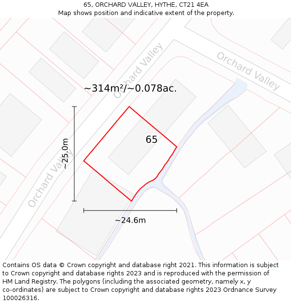 65, ORCHARD VALLEY, HYTHE, CT21 4EA: Plot and title map