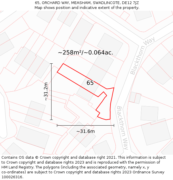 65, ORCHARD WAY, MEASHAM, SWADLINCOTE, DE12 7JZ: Plot and title map