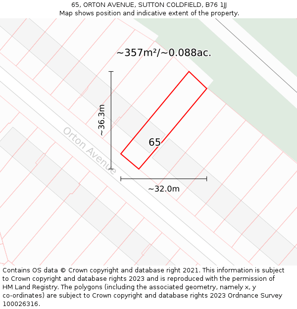65, ORTON AVENUE, SUTTON COLDFIELD, B76 1JJ: Plot and title map