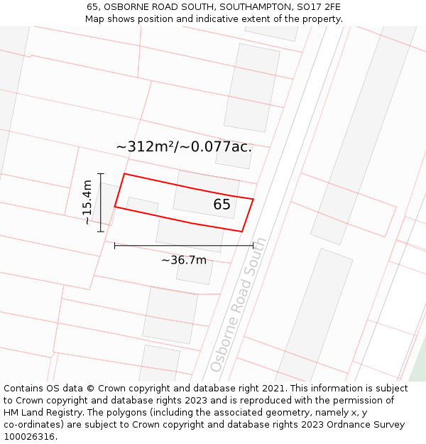 65, OSBORNE ROAD SOUTH, SOUTHAMPTON, SO17 2FE: Plot and title map