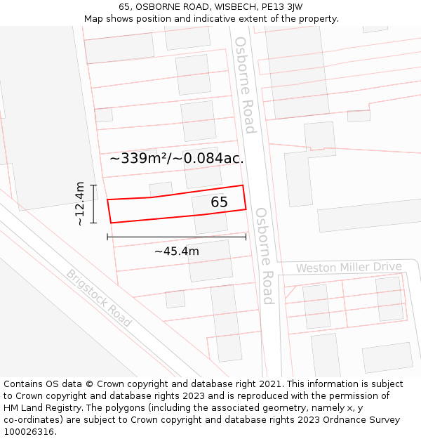 65, OSBORNE ROAD, WISBECH, PE13 3JW: Plot and title map
