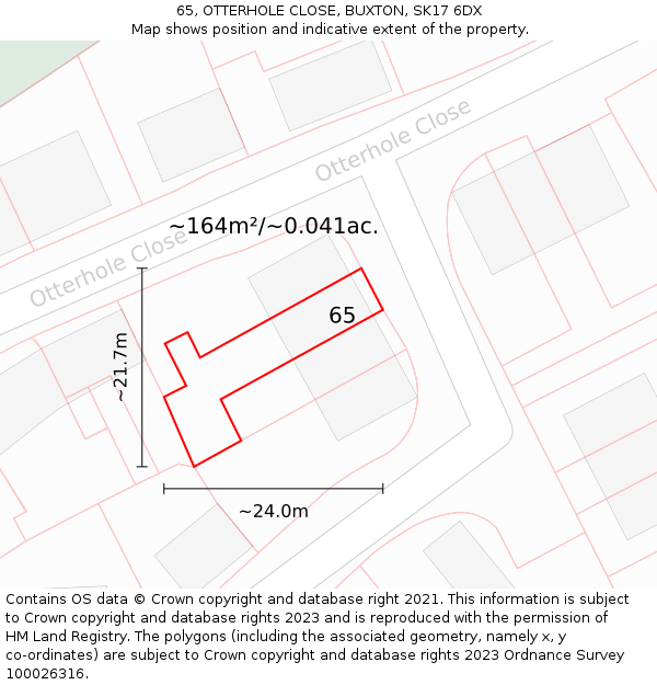 65, OTTERHOLE CLOSE, BUXTON, SK17 6DX: Plot and title map