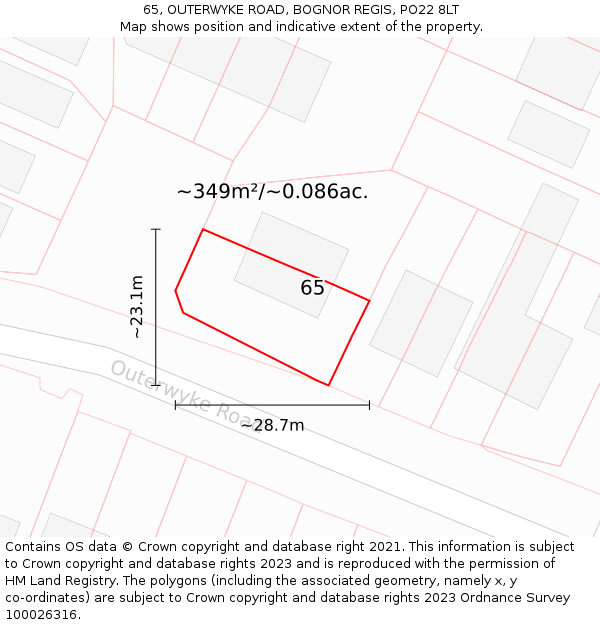 65, OUTERWYKE ROAD, BOGNOR REGIS, PO22 8LT: Plot and title map