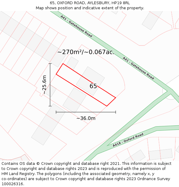 65, OXFORD ROAD, AYLESBURY, HP19 8RL: Plot and title map