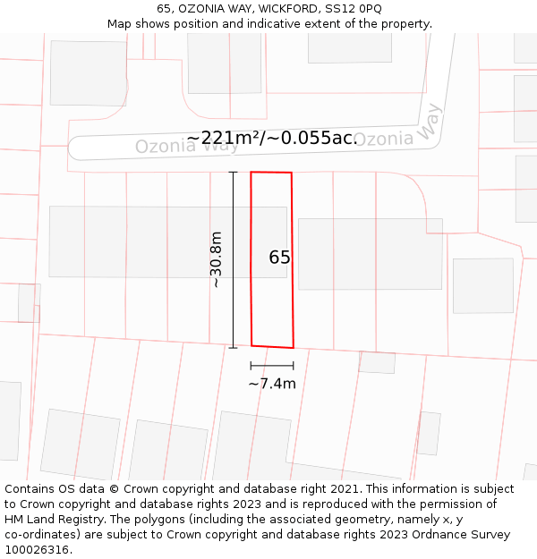 65, OZONIA WAY, WICKFORD, SS12 0PQ: Plot and title map
