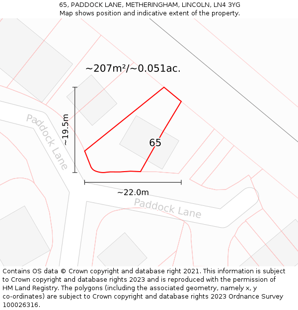 65, PADDOCK LANE, METHERINGHAM, LINCOLN, LN4 3YG: Plot and title map