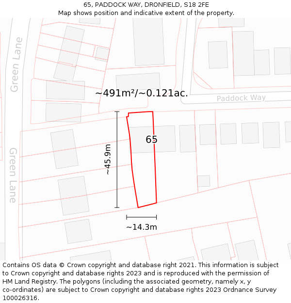 65, PADDOCK WAY, DRONFIELD, S18 2FE: Plot and title map
