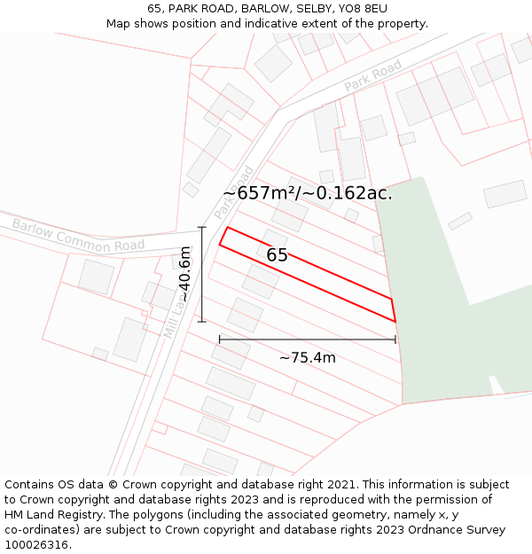 65, PARK ROAD, BARLOW, SELBY, YO8 8EU: Plot and title map