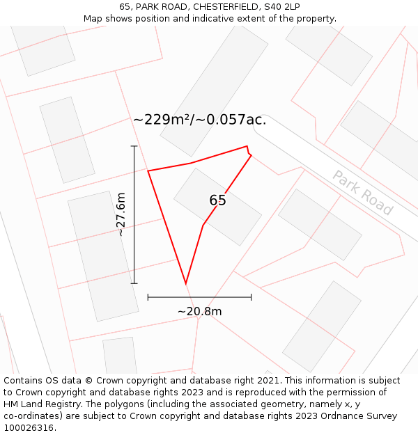 65, PARK ROAD, CHESTERFIELD, S40 2LP: Plot and title map