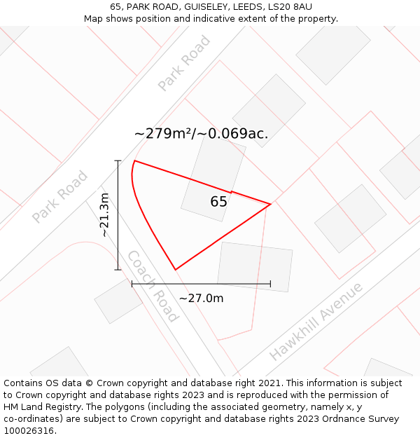 65, PARK ROAD, GUISELEY, LEEDS, LS20 8AU: Plot and title map