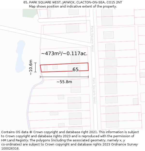 65, PARK SQUARE WEST, JAYWICK, CLACTON-ON-SEA, CO15 2NT: Plot and title map