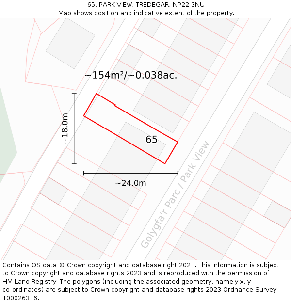65, PARK VIEW, TREDEGAR, NP22 3NU: Plot and title map