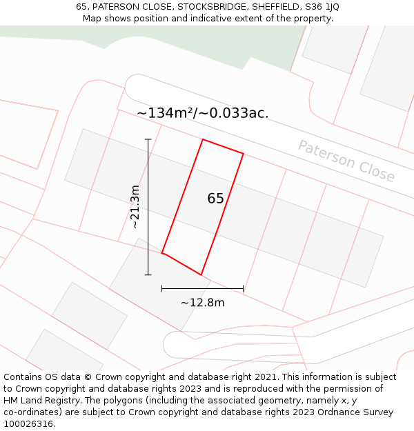 65, PATERSON CLOSE, STOCKSBRIDGE, SHEFFIELD, S36 1JQ: Plot and title map