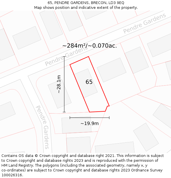65, PENDRE GARDENS, BRECON, LD3 9EQ: Plot and title map
