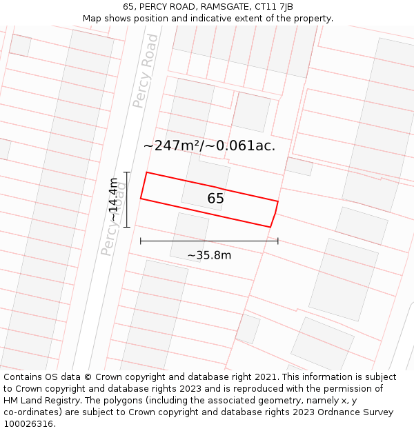 65, PERCY ROAD, RAMSGATE, CT11 7JB: Plot and title map