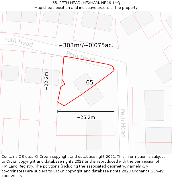 65, PETH HEAD, HEXHAM, NE46 1HQ: Plot and title map