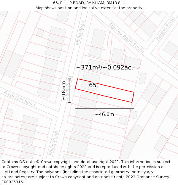 65, PHILIP ROAD, RAINHAM, RM13 8LU: Plot and title map