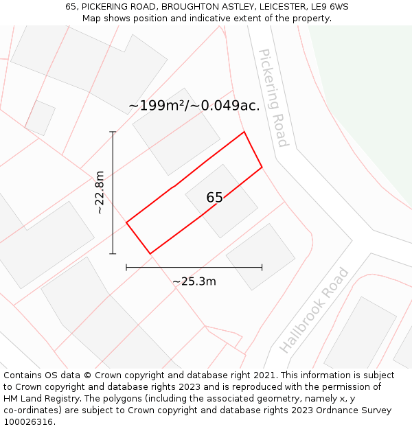 65, PICKERING ROAD, BROUGHTON ASTLEY, LEICESTER, LE9 6WS: Plot and title map