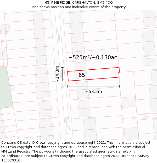 65, PINE RIDGE, CARSHALTON, SM5 4QQ: Plot and title map
