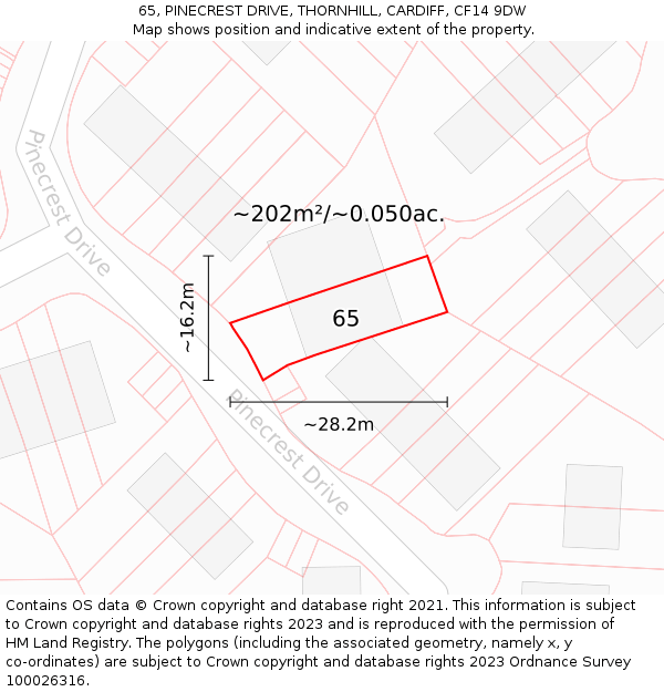 65, PINECREST DRIVE, THORNHILL, CARDIFF, CF14 9DW: Plot and title map