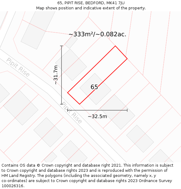 65, PIPIT RISE, BEDFORD, MK41 7JU: Plot and title map