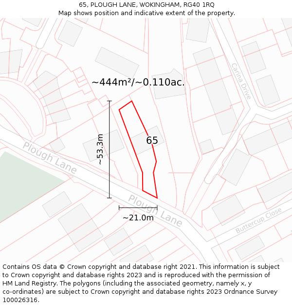 65, PLOUGH LANE, WOKINGHAM, RG40 1RQ: Plot and title map