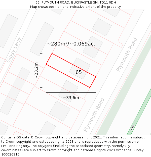 65, PLYMOUTH ROAD, BUCKFASTLEIGH, TQ11 0DH: Plot and title map