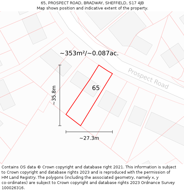 65, PROSPECT ROAD, BRADWAY, SHEFFIELD, S17 4JB: Plot and title map