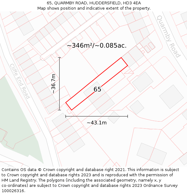 65, QUARMBY ROAD, HUDDERSFIELD, HD3 4EA: Plot and title map