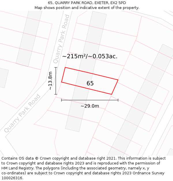 65, QUARRY PARK ROAD, EXETER, EX2 5PD: Plot and title map