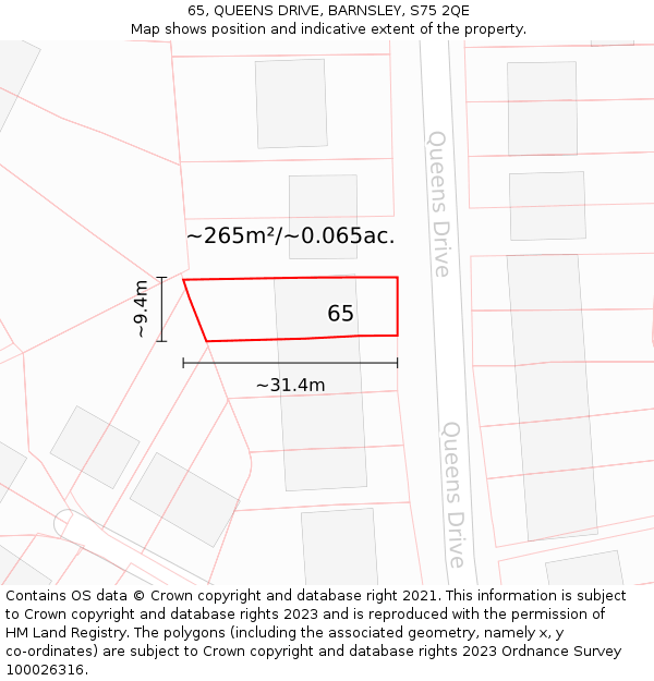 65, QUEENS DRIVE, BARNSLEY, S75 2QE: Plot and title map