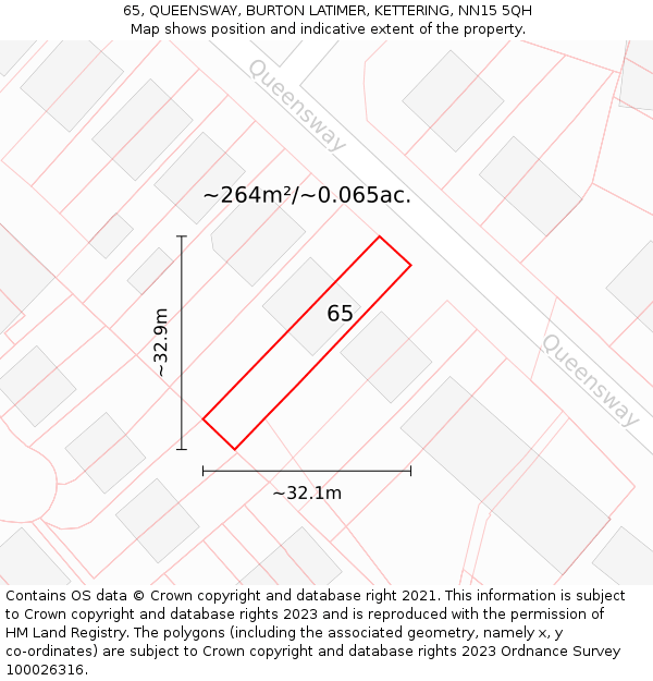 65, QUEENSWAY, BURTON LATIMER, KETTERING, NN15 5QH: Plot and title map
