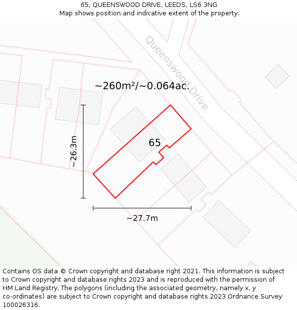 65, QUEENSWOOD DRIVE, LEEDS, LS6 3NG: Plot and title map