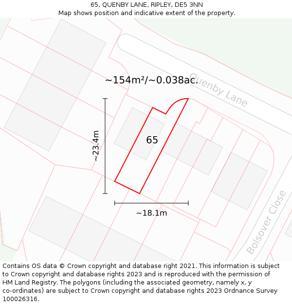 65, QUENBY LANE, RIPLEY, DE5 3NN: Plot and title map