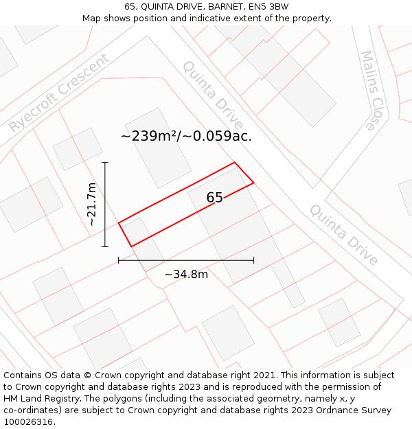 65, QUINTA DRIVE, BARNET, EN5 3BW: Plot and title map