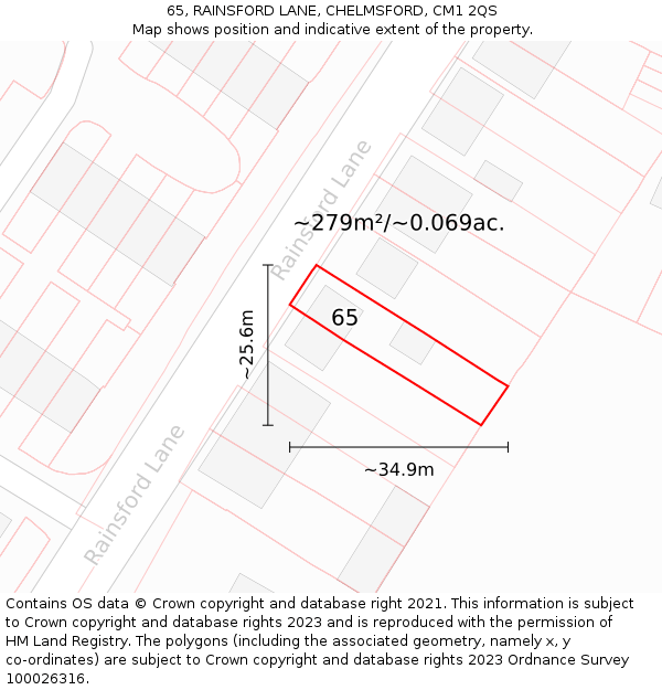 65, RAINSFORD LANE, CHELMSFORD, CM1 2QS: Plot and title map