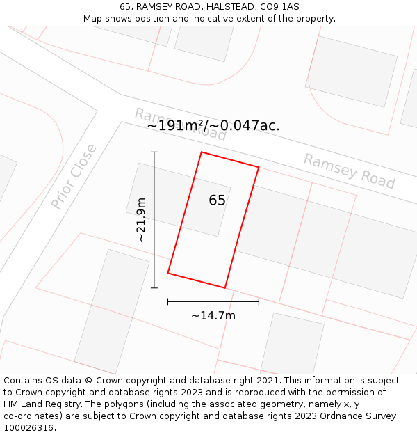 65, RAMSEY ROAD, HALSTEAD, CO9 1AS: Plot and title map
