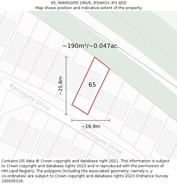 65, RAMSGATE DRIVE, IPSWICH, IP3 9DD: Plot and title map