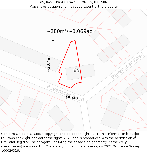 65, RAVENSCAR ROAD, BROMLEY, BR1 5PN: Plot and title map