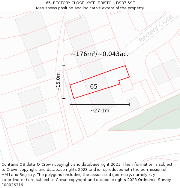 65, RECTORY CLOSE, YATE, BRISTOL, BS37 5SE: Plot and title map