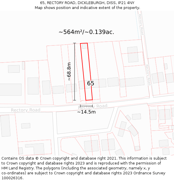 65, RECTORY ROAD, DICKLEBURGH, DISS, IP21 4NY: Plot and title map