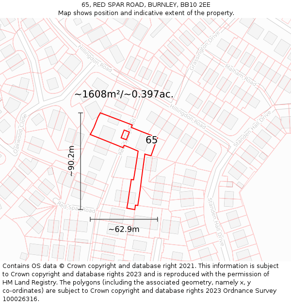 65, RED SPAR ROAD, BURNLEY, BB10 2EE: Plot and title map