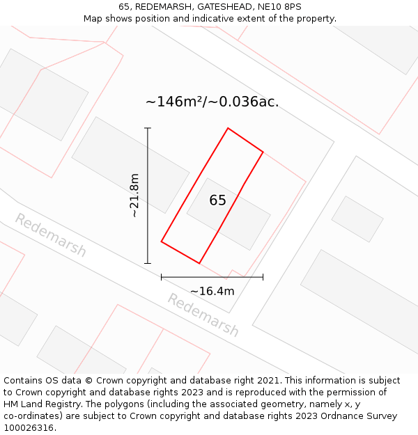 65, REDEMARSH, GATESHEAD, NE10 8PS: Plot and title map