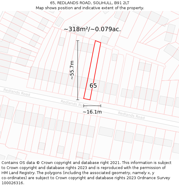 65, REDLANDS ROAD, SOLIHULL, B91 2LT: Plot and title map